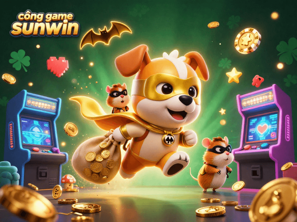 Cổng game sunwin offers an exciting 3D illustration of a superhero dog flying with gold coins, enhancing the gaming experience.