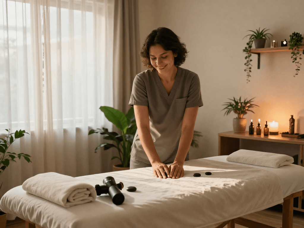Experience 김포출장안마 in a calming massage therapy room with soothing ambiance and professional setup.
