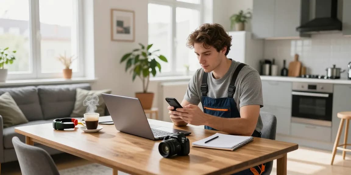 Gemütliches Monteurzimmer in Hannover mit modernem Interieur und Arbeitsbereich.