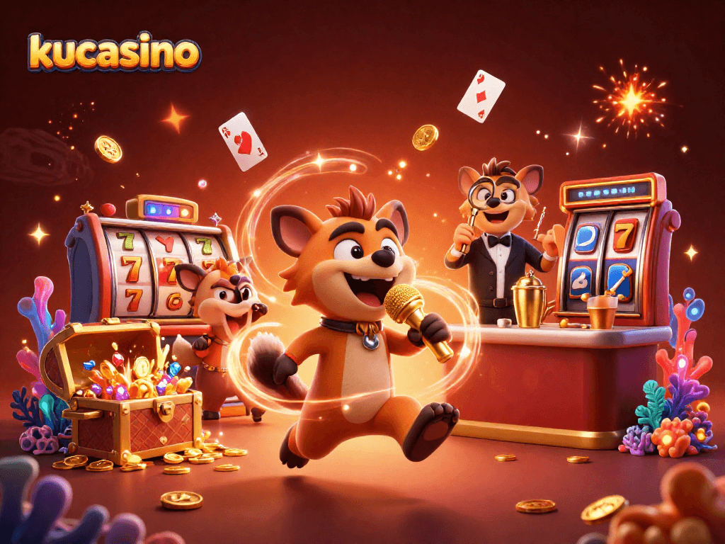 Experience exciting gaming at kucasino with lively cartoon hyenas in a dynamic casino scene.