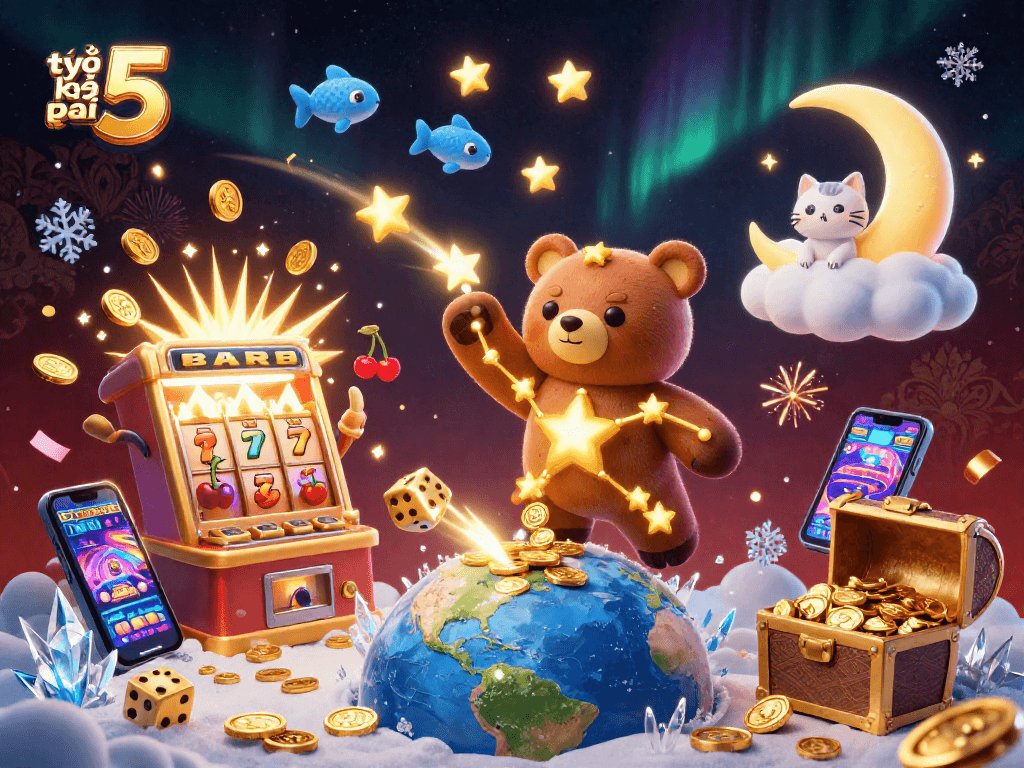 Engage with tỷ lệ kèo nhà cái 5 while experiencing a vibrant casino adventure filled with stars and jackpots.