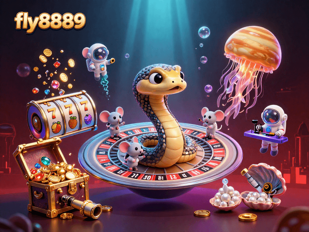 Experience thrilling gameplay with fly8889, featuring astronauts betting on a cosmic roulette wheel.