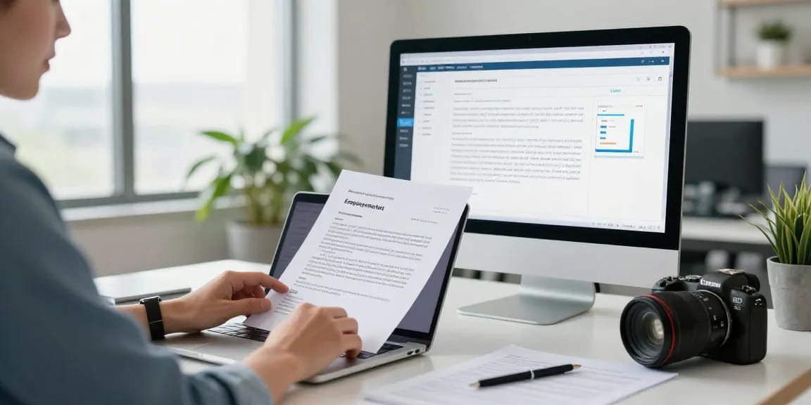 Arbeitszeugnis prüfen mit sicherer Analyse in moderner Büroumgebung.