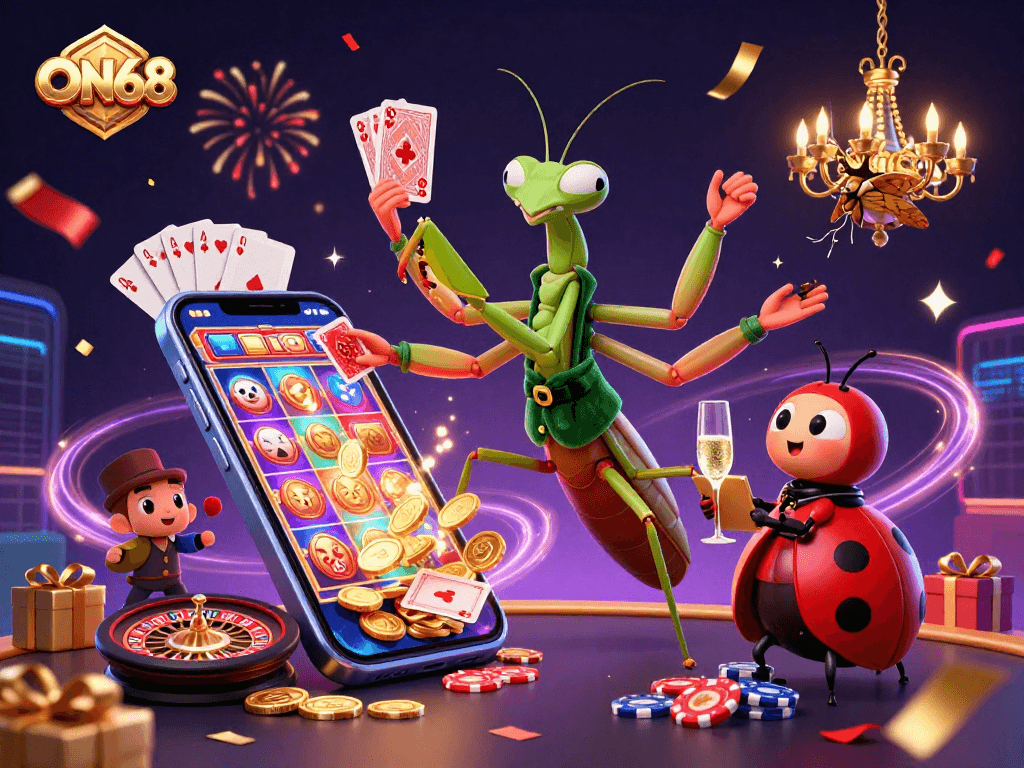 Experience thrilling gaming at ON68 with vibrant casino characters and exciting games.