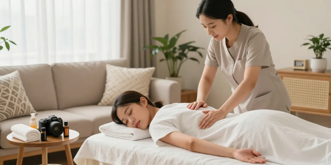 Experiencing a relaxing 광명출장 massage in a cozy home setting with a skilled therapist.
