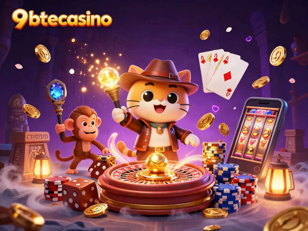 Engage in thrilling adventures at 9betcasino with a cat explorer and treasures around!