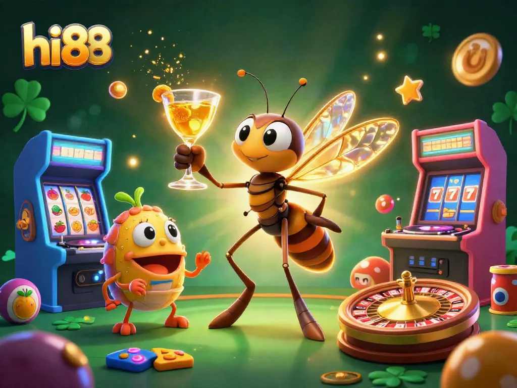 Experience hi88 with a vibrant casino scene featuring animated characters and gaming elements.