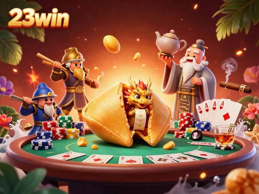 Celebrate victories with 23win in a rich 3D casino scene filled with poker excitement.