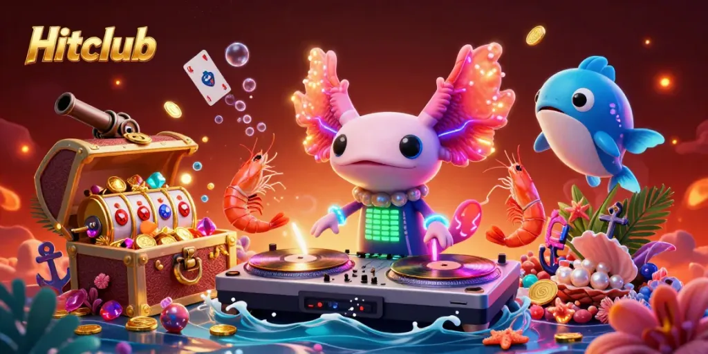 Engage in thrilling casino action with Hitclub, featuring vibrant characters and dynamic gaming elements.