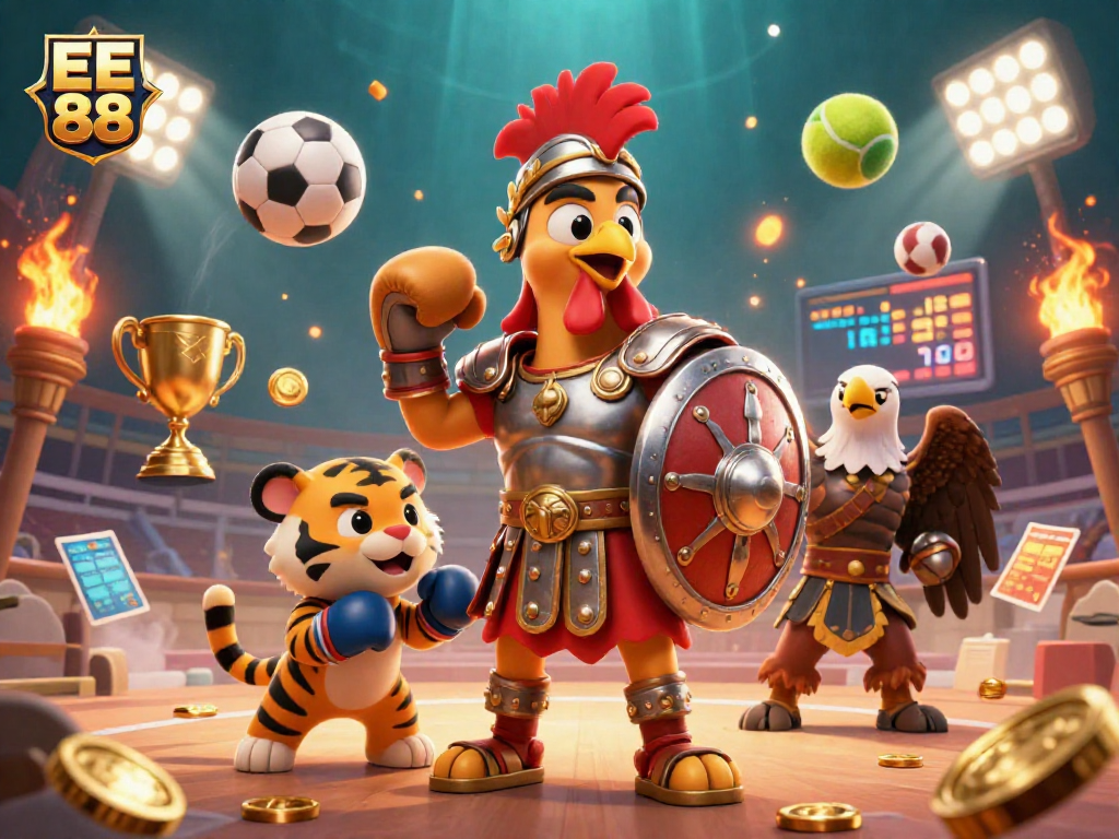 Engage in thrilling betting action at EE 88 with dynamic sports elements and engaging characters.