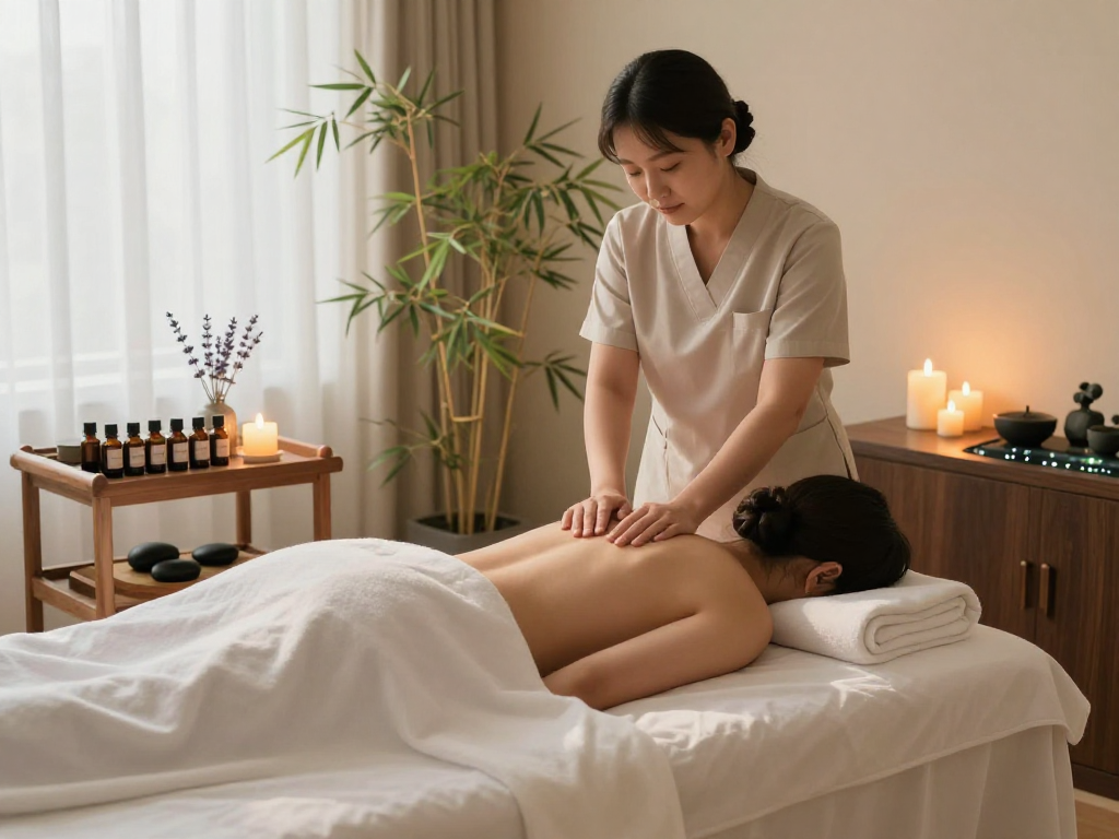 Experience peaceful 강남출장마사지 in a luxurious spa setting with tranquil lighting and soothing decor.