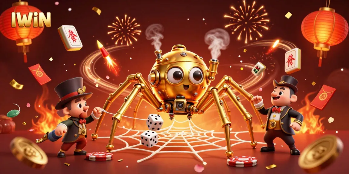 IWIN slots are showcased in this vibrant 3D illustration with steampunk elements and festive casino symbols.