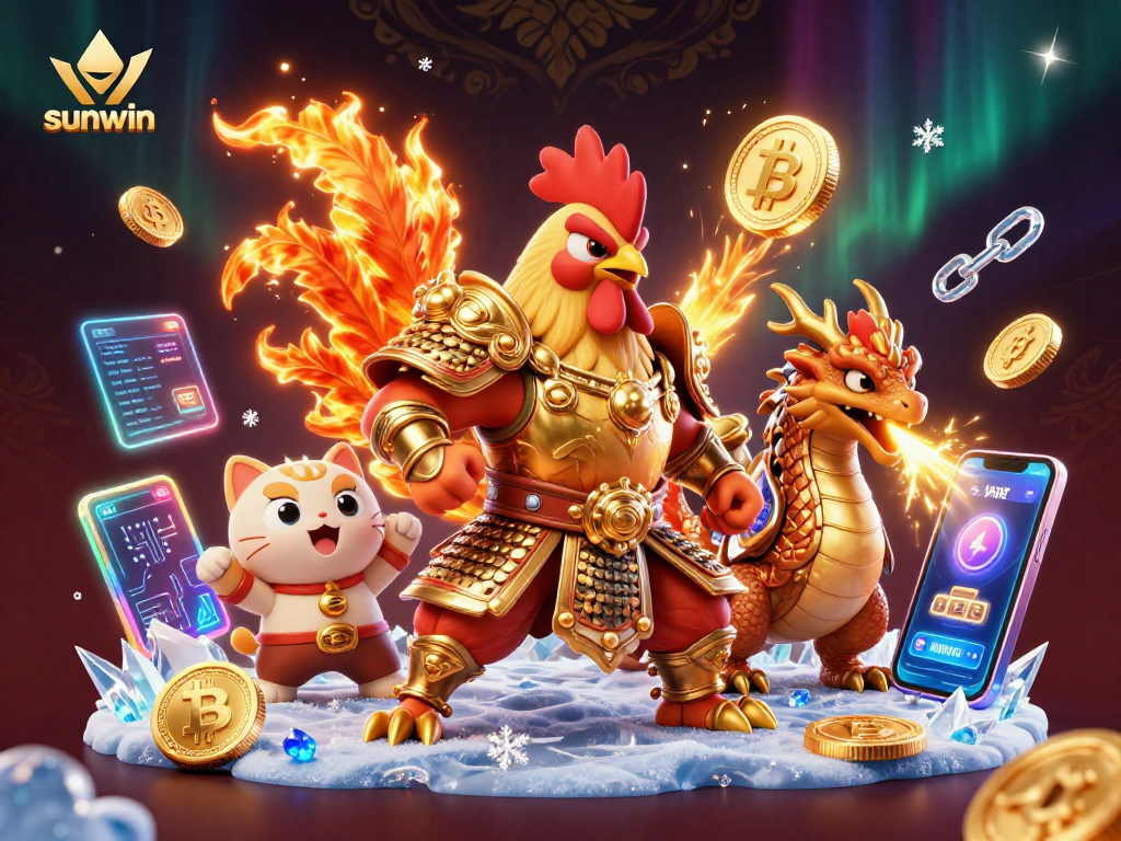 Experience thrilling gameplay with sunwin's vibrant 3D cartoon illustration showcasing competitive casino elements.