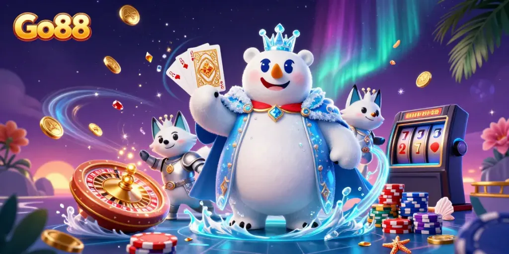 Experience Go88's thrilling gaming adventure with vibrant casino elements and enchanting characters.