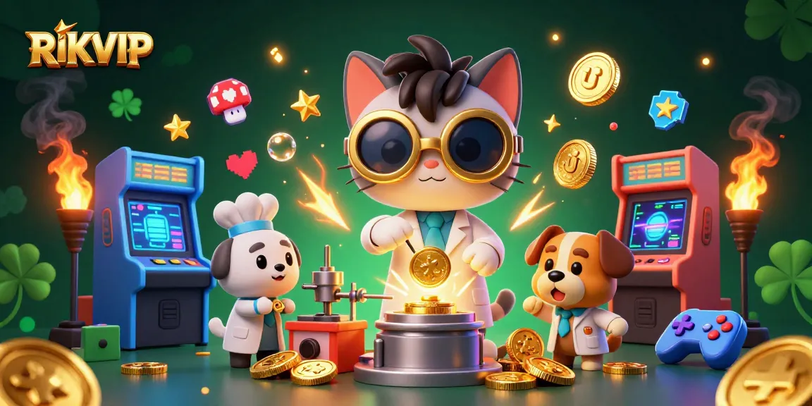 RIKVIP players spin big wins amidst colorful gaming machines in this vibrant casino scene.