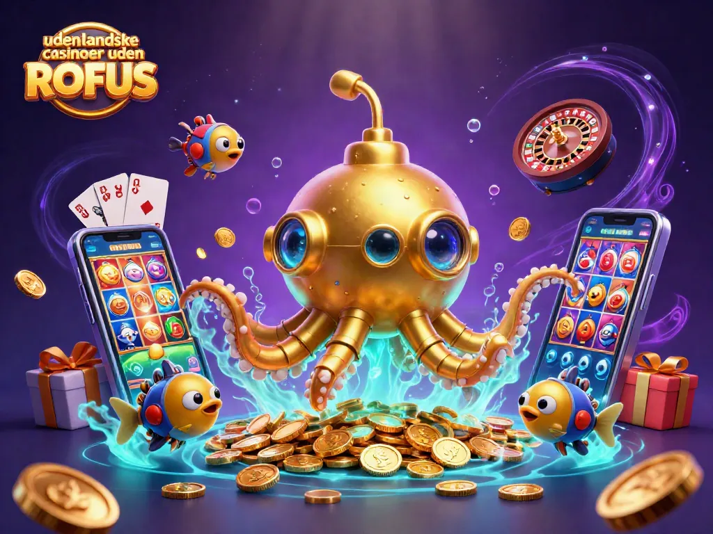 Engage with udenlandske casinoer uden ROFUS in this vibrant, dynamic 3D casino illustration.