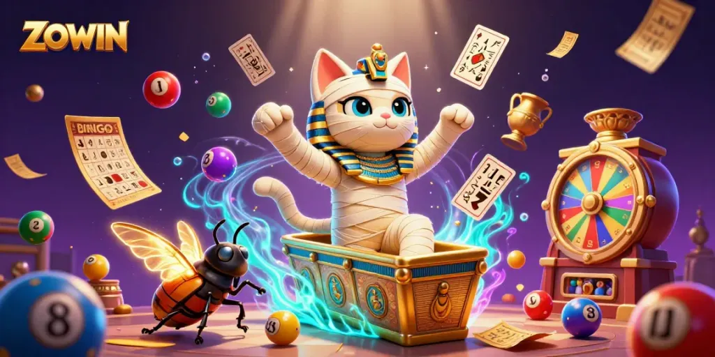 Experience the thrilling gaming world of ZOWIN with colorful characters and dynamic lottery action.