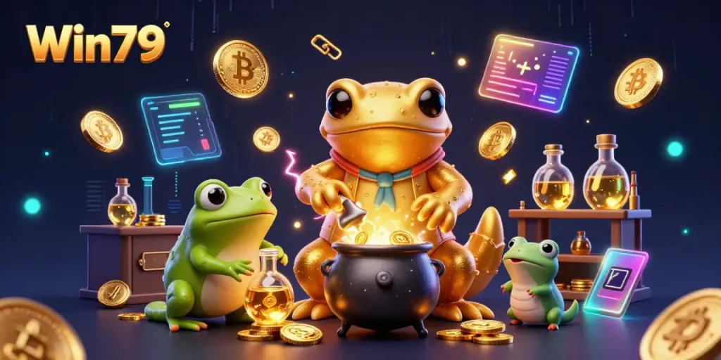 Experience the world of online gaming at Win79 with golden salamanders and vibrant cryptocurrencies.