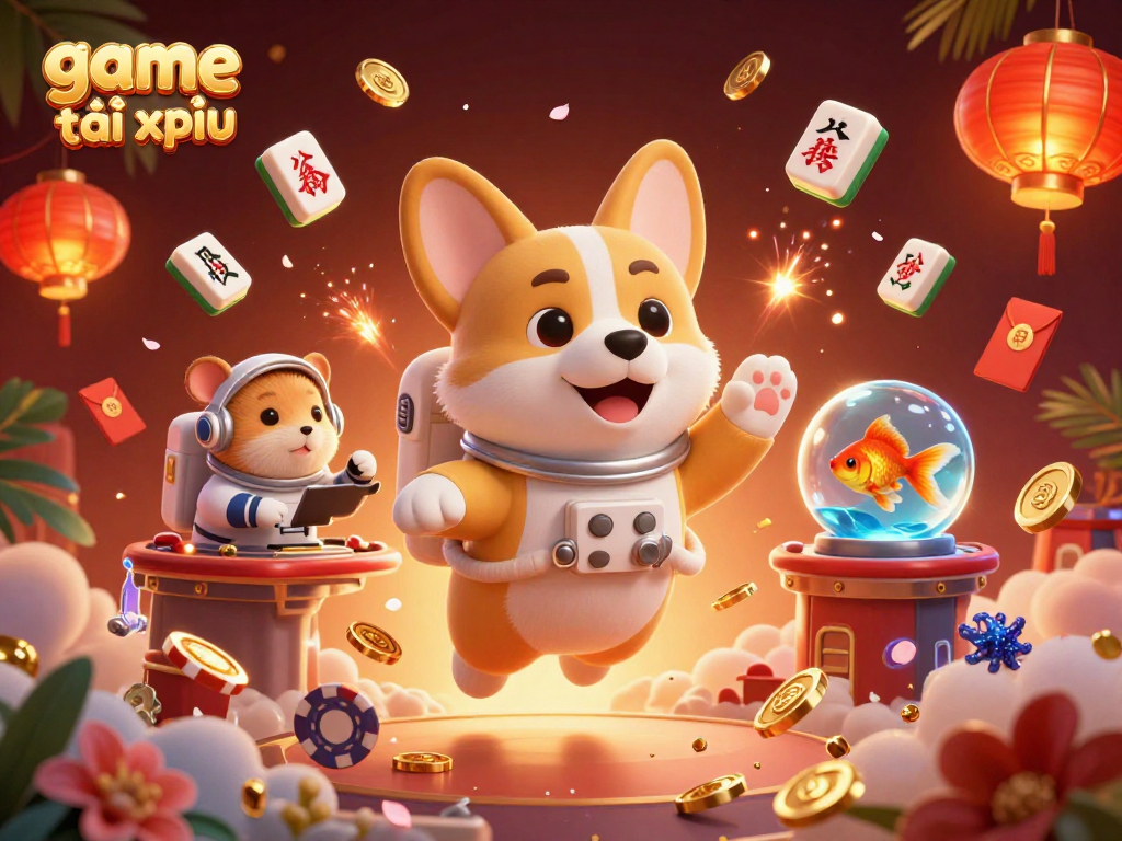 Experience the thrill of game tài xỉu with floating coins and vibrant casino elements in a dynamic scene.