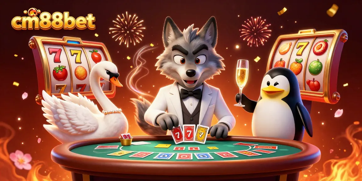 Experience excitement at cm88bet with a vibrant casino scene featuring characters celebrating while playing games.