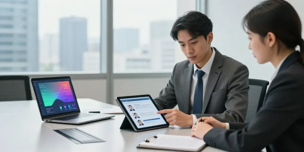 Professionelle Personalvermittlung Polen in modernem Büro mit Bewerberprofilen.