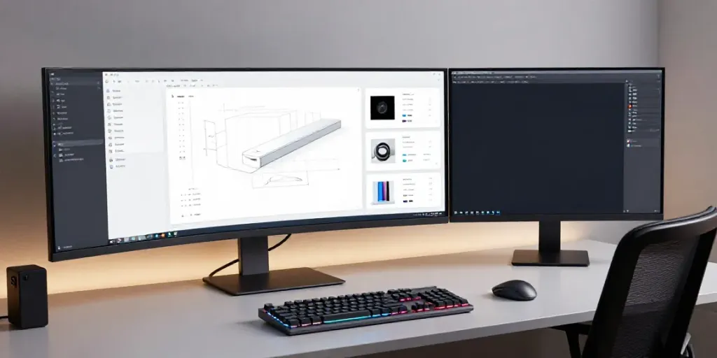 Moderne Gadgets und technische Geräte in einem Entwicklerarbeitsbereich mit innovativer Software.