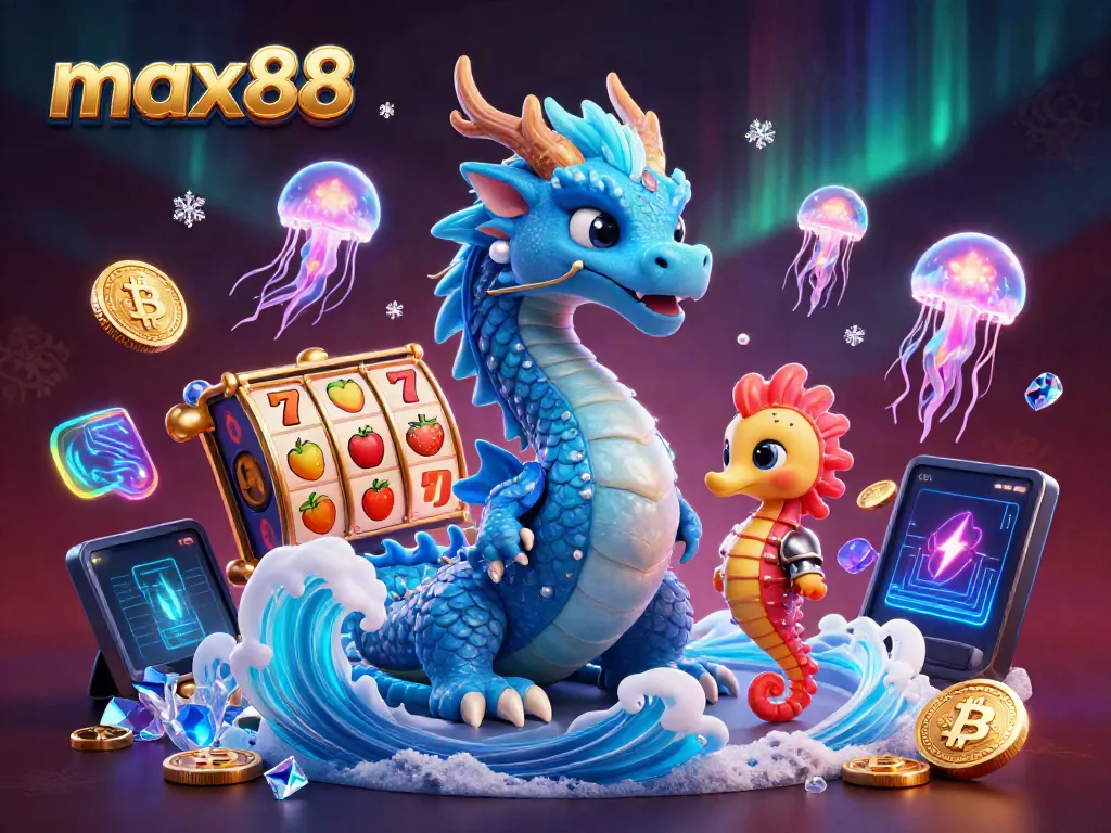 max88 players enjoying a vibrant online casino experience with dynamic slot symbols and crypto elements.