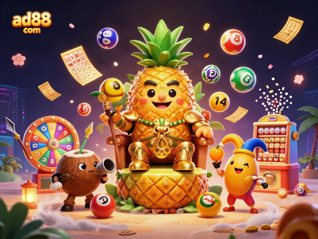 Experience exciting thrills with ad88 com through this vibrant casino scene featuring colorful lottery elements.