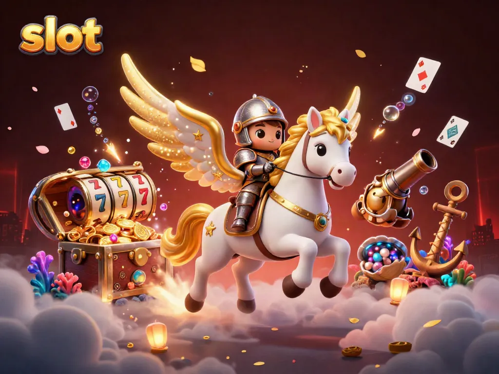 Spin and win with slot games in a vibrant 3D casino-themed illustration.