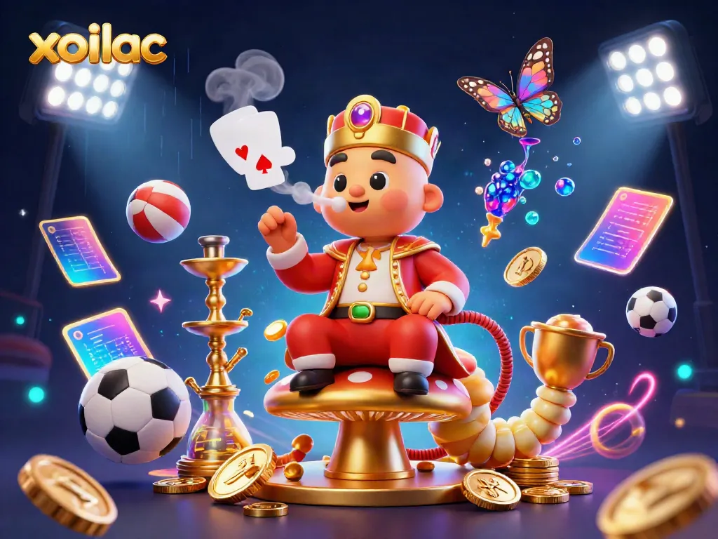 Experience live sports betting excitement with xoilac's vibrant 3D illustrated scene.