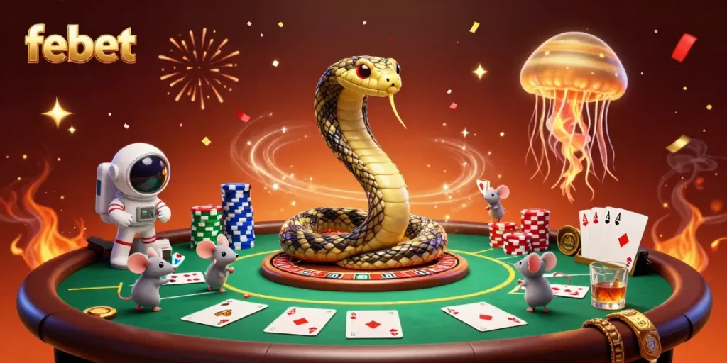 Engage in high-stakes gambling with febet's cosmic roulette scene featuring playful astronauts.