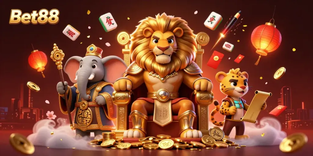 Join Bet88's thrilling gaming experience with 3D characters amidst rich casino elements.