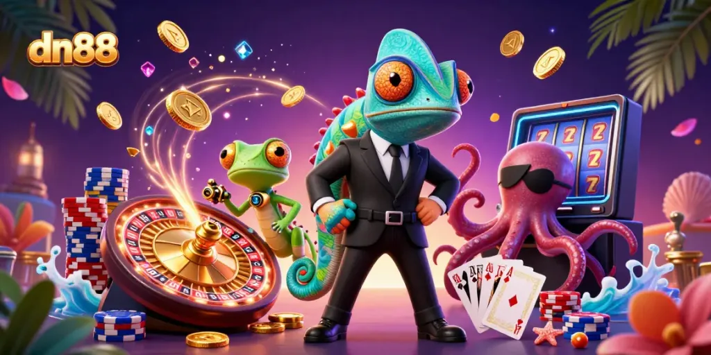 Experience the vibrant world of dn88 with unique casino gaming elements and dynamic characters.