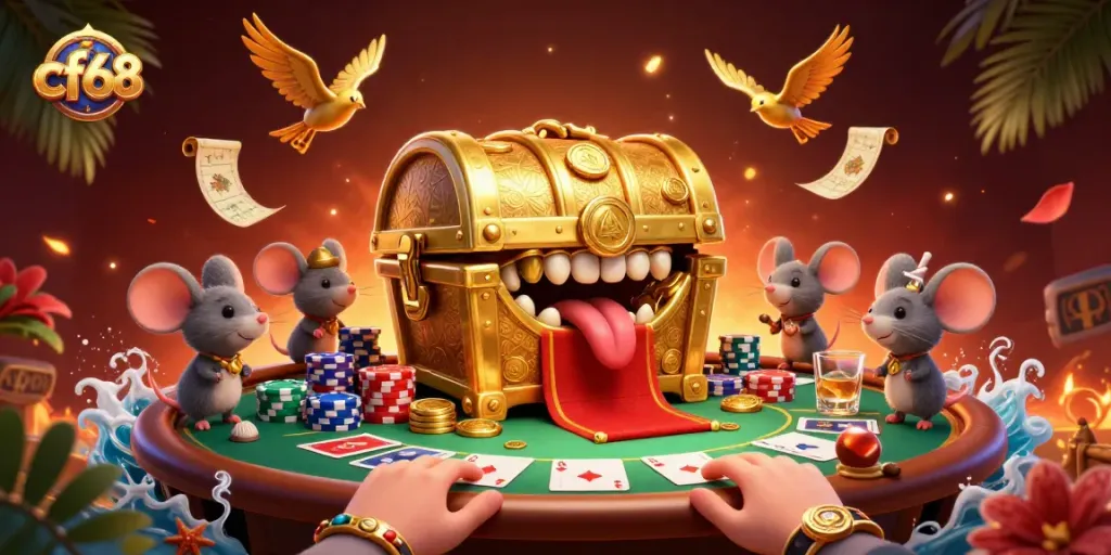Experience excitement with cf68 at a packed poker scene showcasing lavish treasures.
