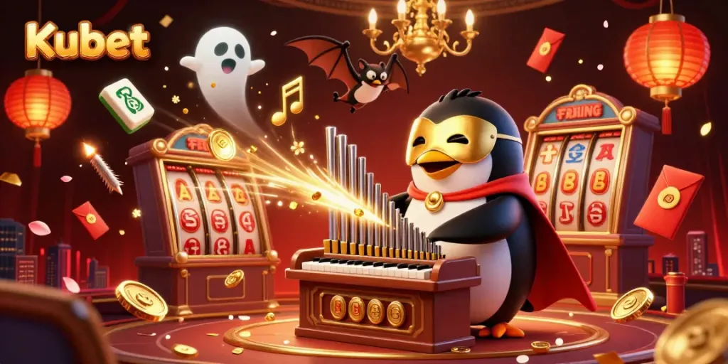 Experience the excitement of Kubet with a dynamic 3D casino scene featuring vibrant characters and gaming elements.