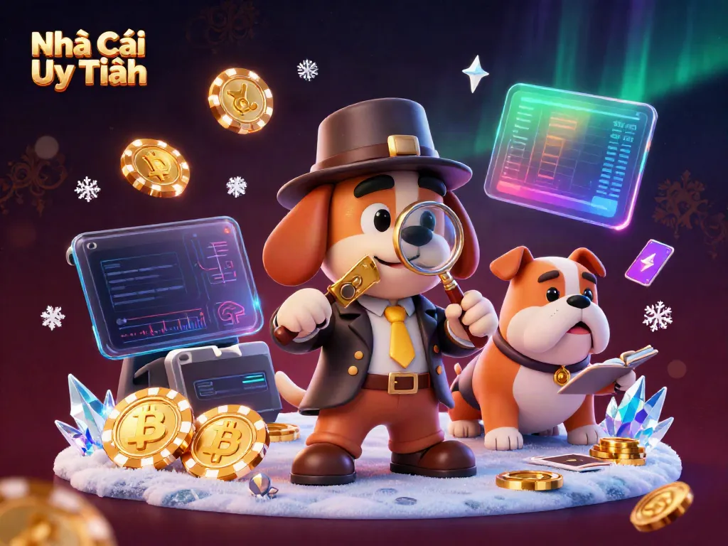 Experience thrilling play with Nhà Cái Uy Tín's 3D detective as he uncovers poker chip clues amidst vibrant crypto elements.