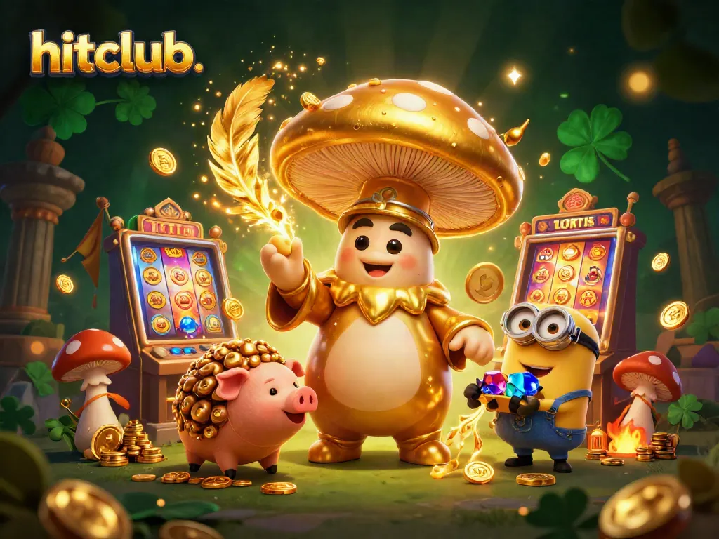Experience the thrilling wonders of hitclub. with a magical mushroom wizard scene surrounded by vibrant casino elements.