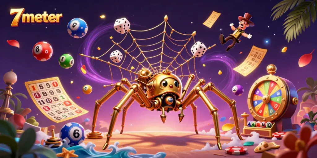 Experience excitement with 7meter in a vibrant steampunk casino illustration featuring golden elements.