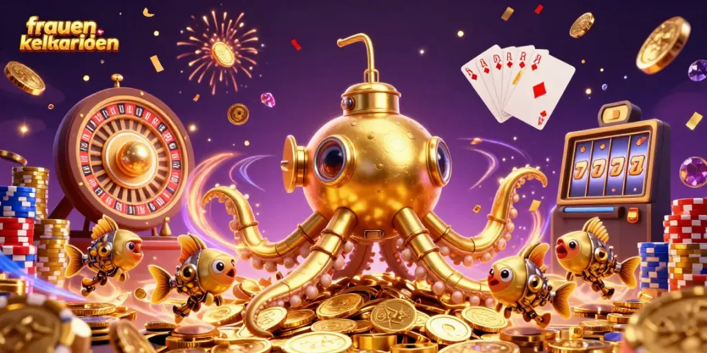 Experience the excitement of frauen kennenlernen through a fantasy-filled 3D casino scene bursting with gold coins and magical treasures.