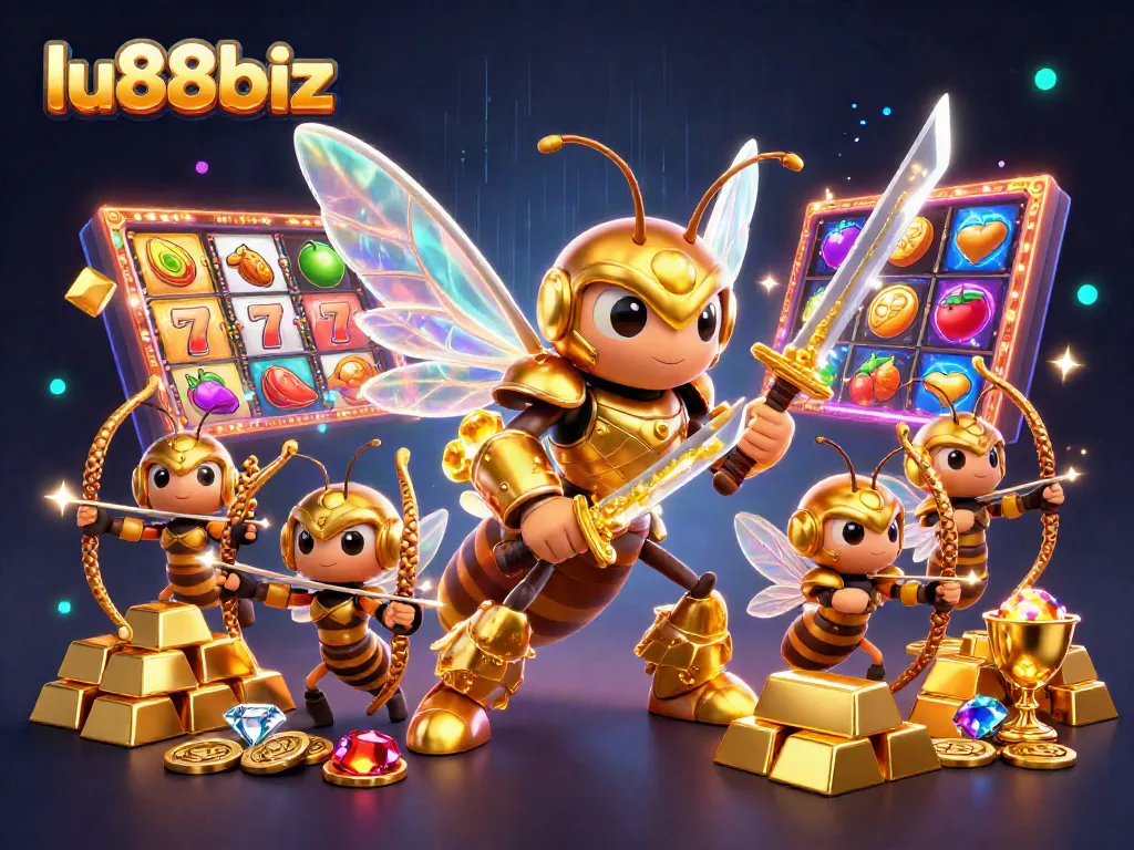 Engage with lu88biz's exciting slot experience featuring golden hornet samurai in a vibrant casino scene.