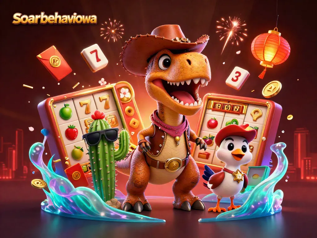 Experience thrilling gameplay with soarbehaviorwa's vibrant casino scene featuring a T-Rex and exciting gaming elements.