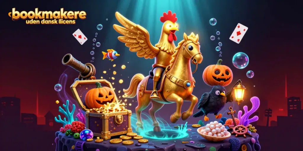 Experience the thrill of bookmakere uden dansk licens in a vivid midnight casino scene.