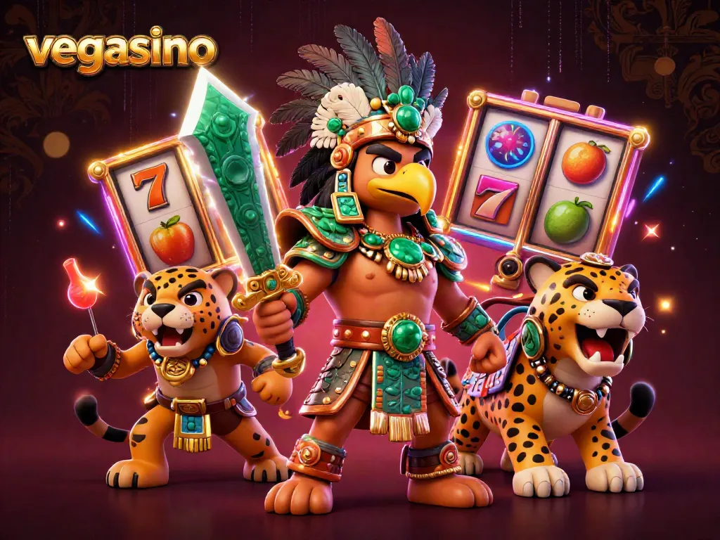 Engage with vegasino's vibrant 3D casino scene featuring dynamic slot gaming elements.
