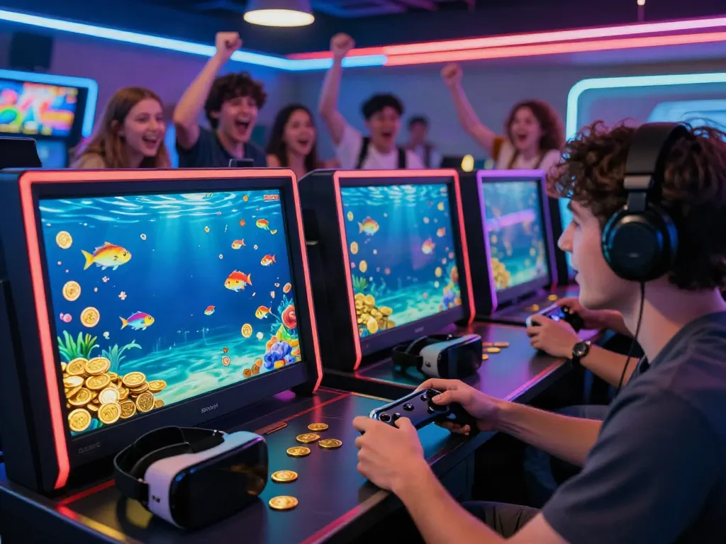 Engaging gaming scene showcasing lại là Bắn cá đổi thưởng with players immersed in a thrilling underwater fishing game.