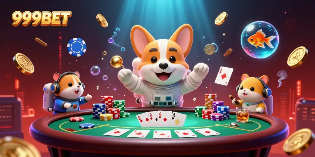 Experience the excitement of 999BET in a vibrant 3D space casino scene.