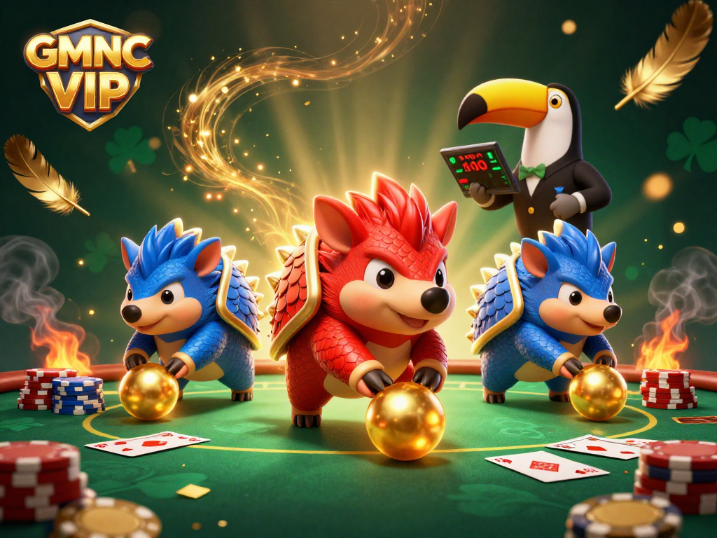 Experience the dynamic scene of GMNC VIP with rival pangolins in a poker showdown.