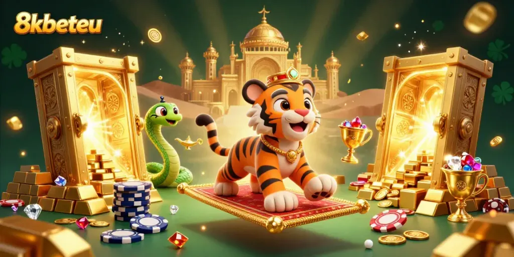 Experience thrilling wins with 8xbeteu in this vibrant casino scene illustrating riches and gameplay.