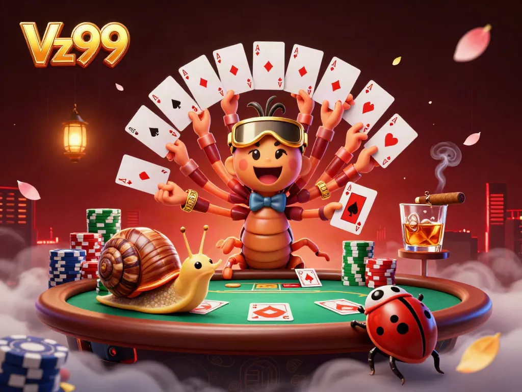Experience the excitement at Vz99's online casino with dynamic dealer scenes and vibrant gameplay elements.