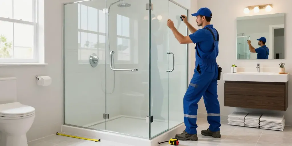 Badumbau Augsburg: Renovierung einer modernen Dusche mit hochwertigen Materialien und sauberer Umsetzung.