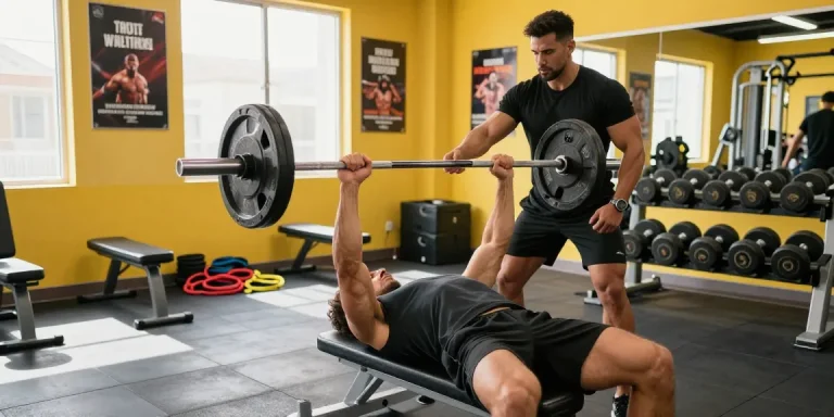 Prime Pharma Steroide Trainingsszene mit sportlicher Person, die in einer lebhaften Fitnessumgebung Gewichte hebt.
